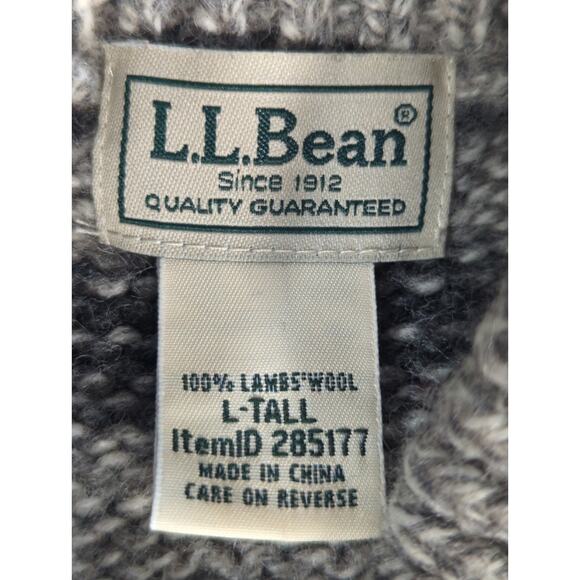 L.L. Bean L Tall Gray Striped 100% Lambswool Sweater Knit Pullover Mens Warm - Picture 2 of 11